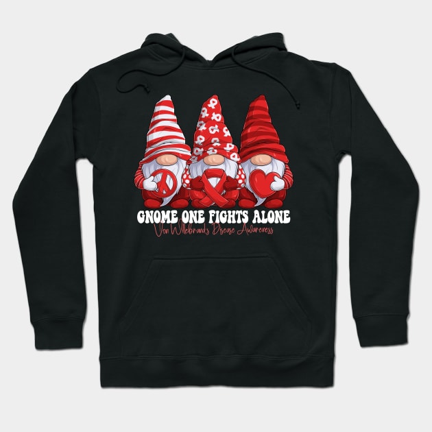 Funny Gnomies Von Willebrand's Disease Awareness Month Red Ribbon Gift Idea Hoodie by Coolingburry